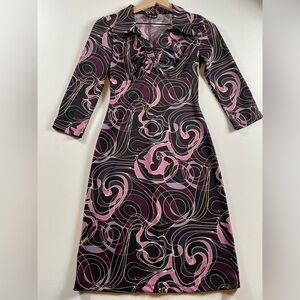 My Michelle Y2K Swirl Print Dress 90s/2000s Retro Small Vintage Bodycon Y2K